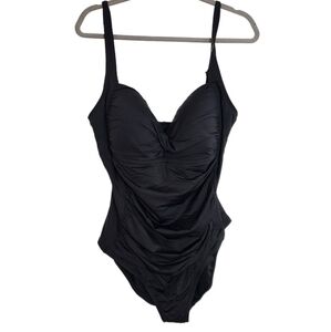 Liz Claiborne One Piece Black Rouched Slimming Soft Cups Swimsuit Size 16 NWT